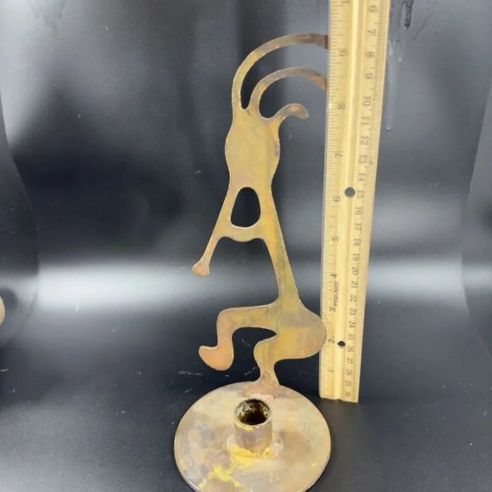 Kokopelli Flute Candle Holder Tea‎ Light Metal Brutalist Rusty Vintage Decor VTG